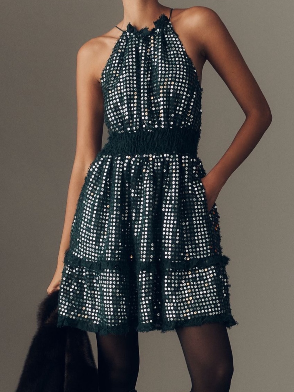 NWT! Anthropologie The Somerset Shine Mini Halter Dress in Dark Green - XS 🍓2️⃣ - Picture 2 of 9